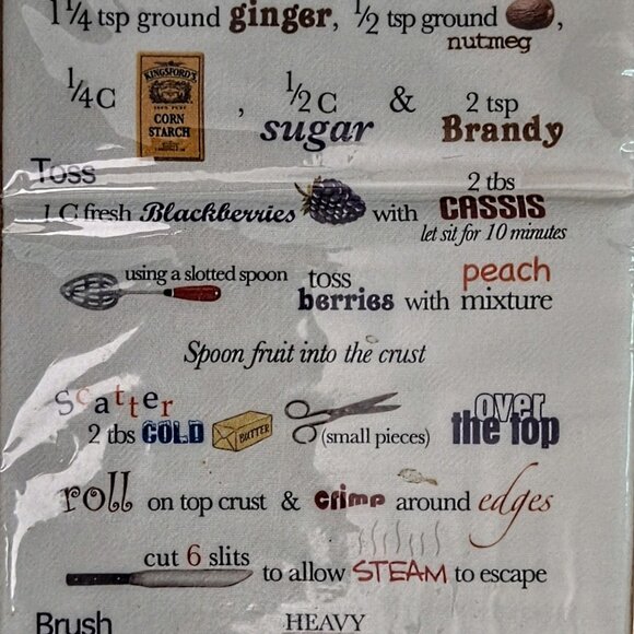 Mary Lake Thompson Peach Blackberry Pie Flour Sack Towel 30"x30" NIP - Picture 3 of 3